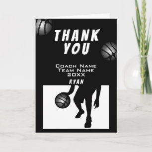 Black Silver Basketball Thank you Coach Card