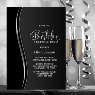 Black Silver Birthday Party Invitation