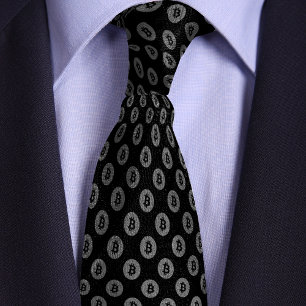 Black & Silver Bitcoin Crypto Coin Pattern Tie