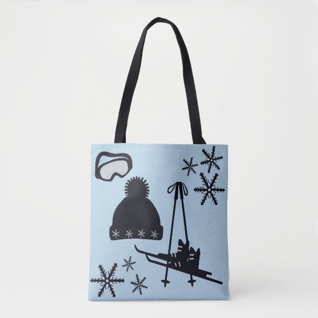 Black, silver & blue snow designs. tote bag (Front)