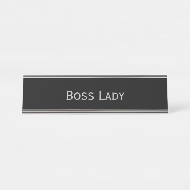 Black Silver 'Boss Lady' Funny Pun Desk Name Plate (Front)
