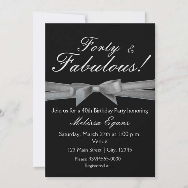 Black & Silver Bow Party Chic Event Invitation (Front)
