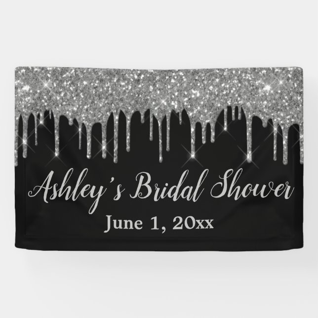 Black & Silver Bridal Shower Backdrop Photo Booth Banner (Horizontal)