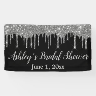 Black & Silver Bridal Shower Backdrop Photo Booth Banner
