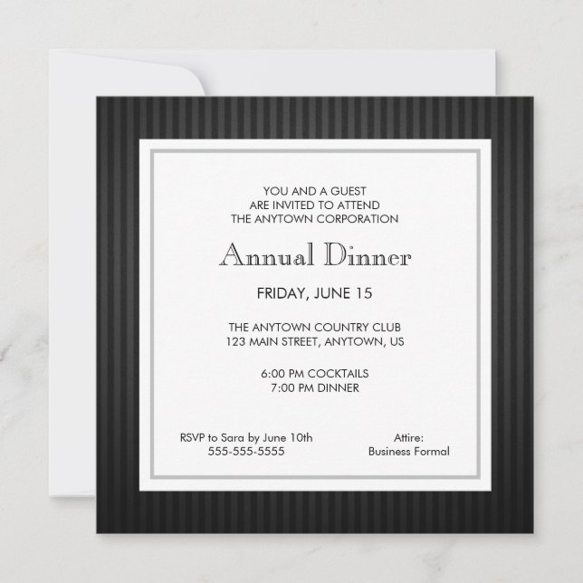 Black & Silver Business Professional Dinner Invitation (Front)