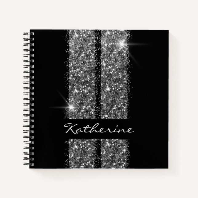 Black Silver Car Racing Enthusiast Personalised Notebook (Front)