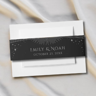 Black Silver Celestial Wedding Names & Date Invitation Belly Band