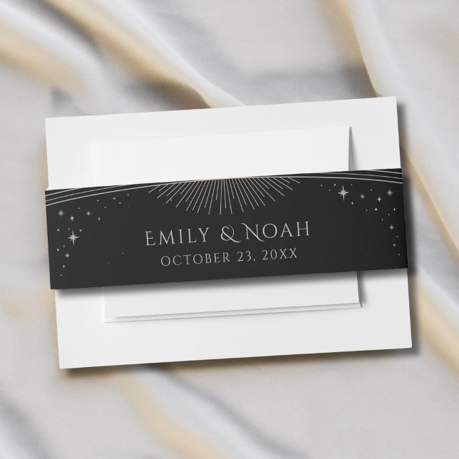 Black Silver Celestial Wedding Names & Date Invitation Belly Band (Creator Uploaded)