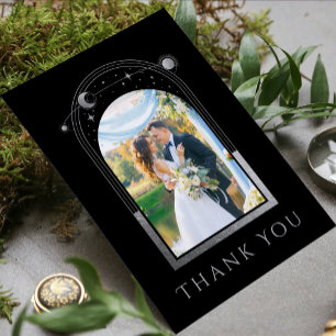 Black Silver Celestial Wedding Photo Thank You Card