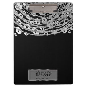 Black Silver Cheetah Leopard Glam Personalised Clipboard