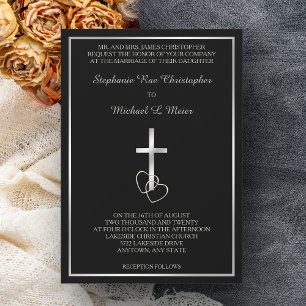 Black Silver Christian Cross Wedding Invitation