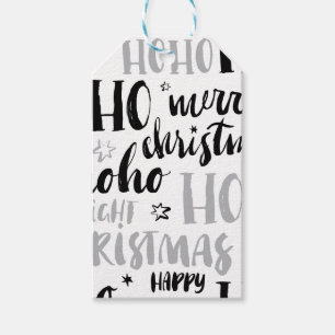 Black & Silver Christmas Word Text Art Cute Aesthe Gift Tags