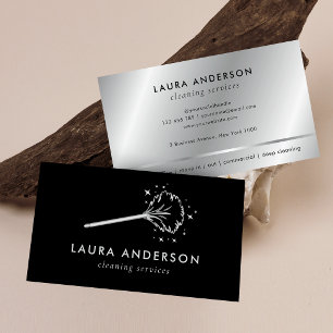 Black & Silver Commercial Home Cleaning Services Business Card
