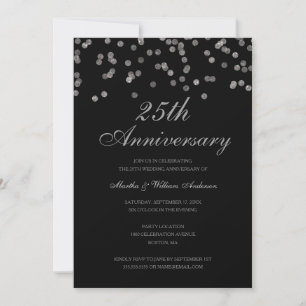 Black & Silver Confetti 25th Wedding Anniversary Invitation