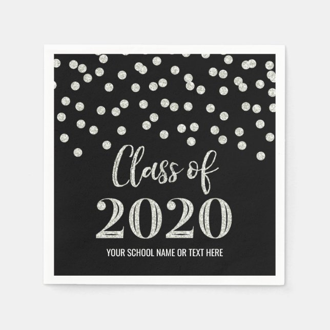 Black Silver Confetti Class of 2020 Graduation Napkin (Front)