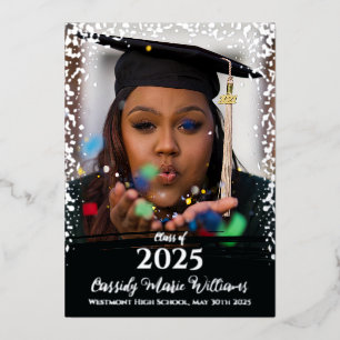 Black Silver Confetti Foil Graduation Announcement