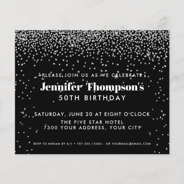 Black Silver Confetti Glitter 50th Birthday Photo (Front)
