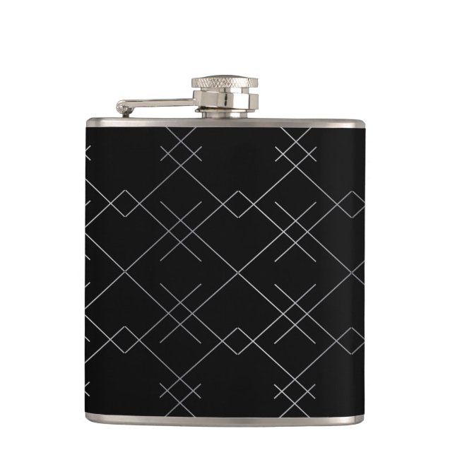 Black-silver, cool, elegant, simple modern pattern hip flask (Front)