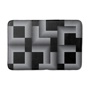 Black, silver ,cool, unique, trendy square shapes bath mat