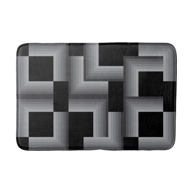 Black, silver ,cool, unique, trendy square shapes bath mat (Front)