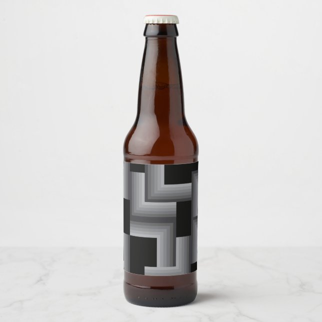 Black, silver ,cool, unique, trendy square shapes beer bottle label (Front)