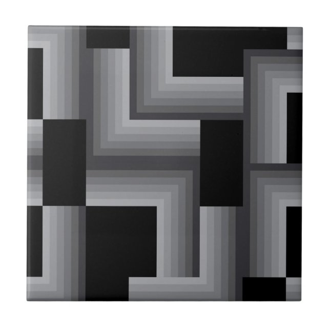 Black, silver ,cool, unique, trendy square shapes ceramic tile (Front)