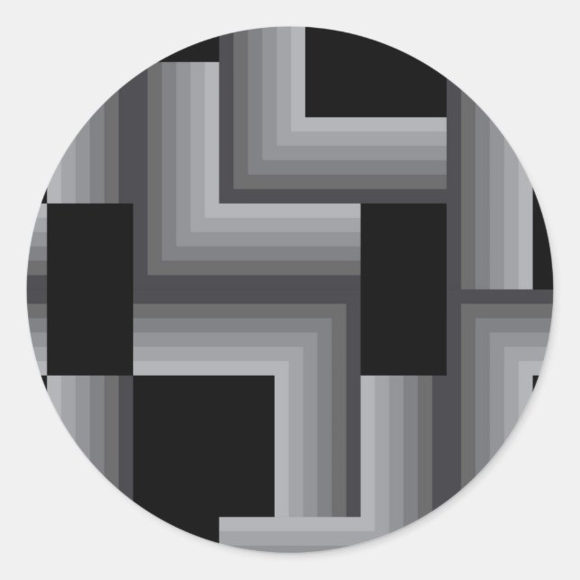 Black, silver ,cool, unique, trendy square shapes classic round sticker (Front)