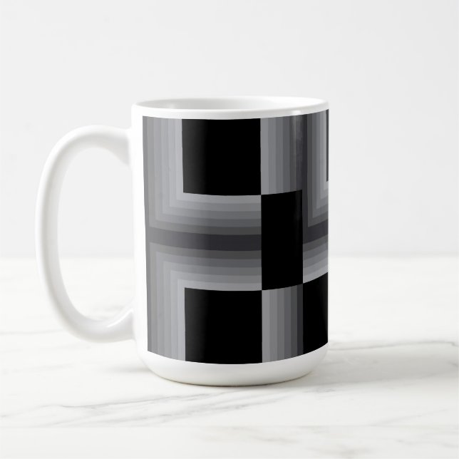 Black, silver ,cool, unique, trendy square shapes coffee mug (Left)