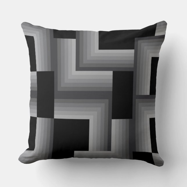 Black, silver ,cool, unique, trendy square shapes cushion (Front)