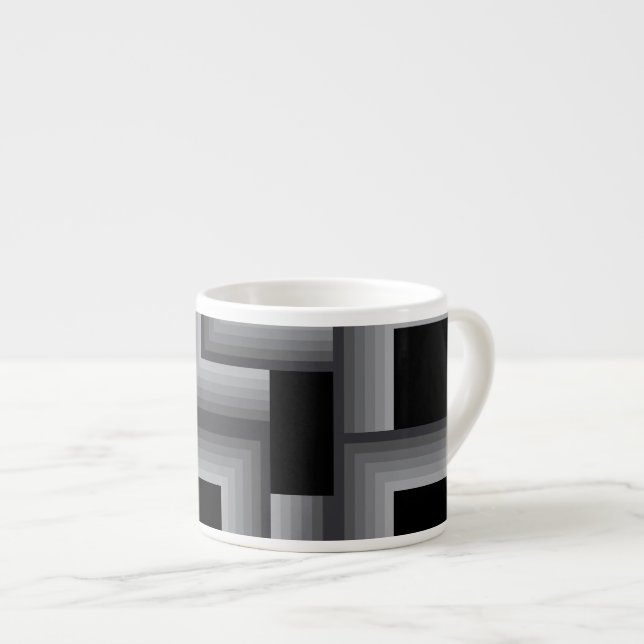 Black, silver ,cool, unique, trendy square shapes espresso cup (Front Right)