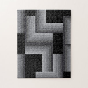 Black, silver ,cool, unique, trendy square shapes jigsaw puzzle