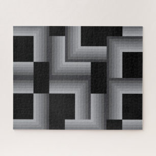 Black, silver ,cool, unique, trendy square shapes jigsaw puzzle