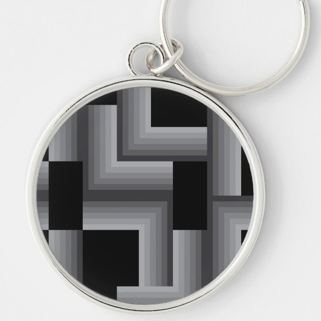 Black, silver ,cool, unique, trendy square shapes key ring (Front)