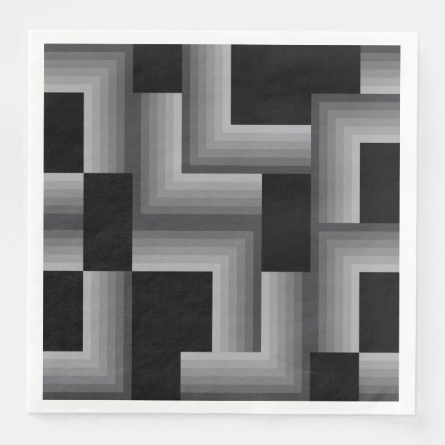 Black, silver ,cool, unique, trendy square shapes napkin (Front)