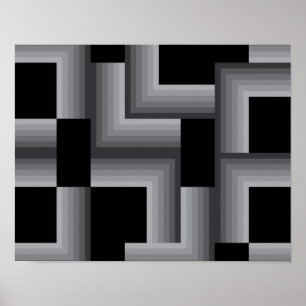 Black, silver ,cool, unique, trendy square shapes poster