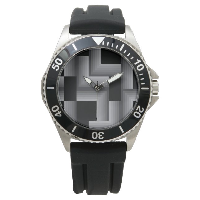 Black, silver ,cool, unique, trendy square shapes watch (Front)