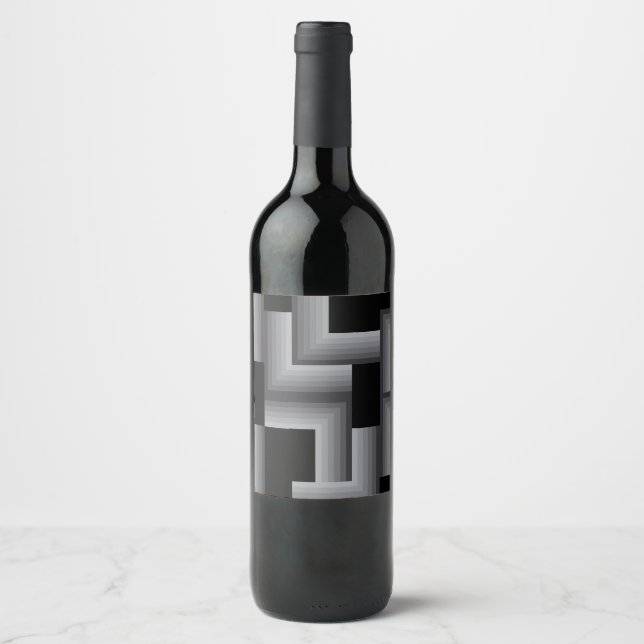 Black, silver ,cool, unique, trendy square shapes wine label (Front)