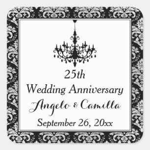 Black, Silver Damask 25th Anniversary Sticker