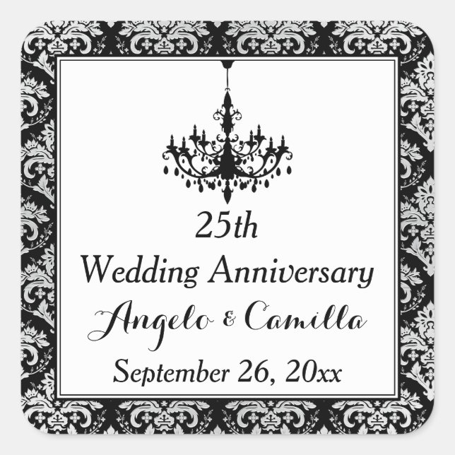 Black, Silver Damask 25th Anniversary Sticker (Front)