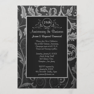 Black - Silver Damask 25th Business Anniversary Invitation