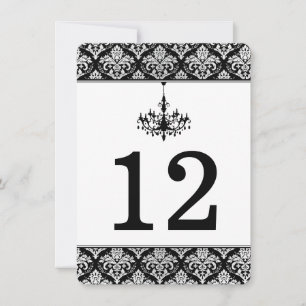 Black, Silver Damask, Chandelier Table Number Card