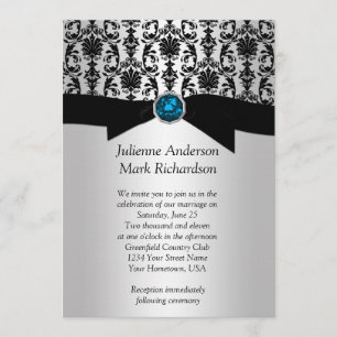 Black Silver Damask Turquoise Wedding Invitatio Invitation