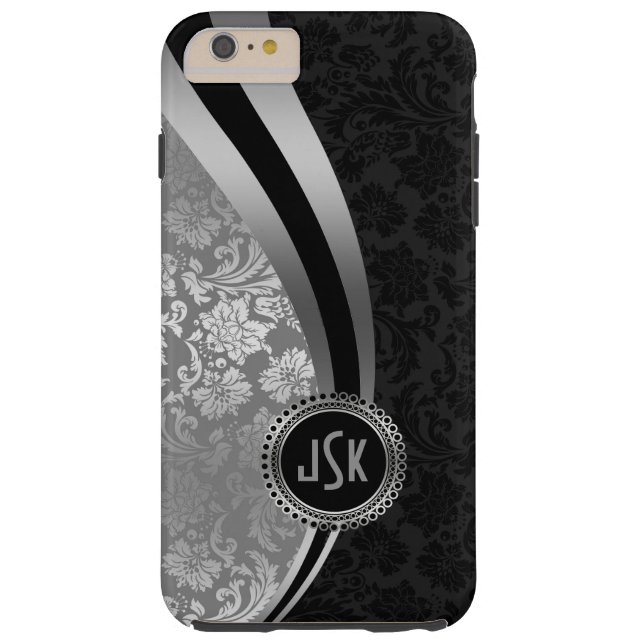 Black & Silver Damasks Dynamic Stripes Monogramed Case-Mate iPhone Case (Back)