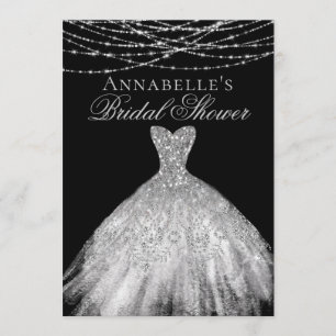 Black & Silver Diamond Sparkle Dress Bridal Shower Invitation