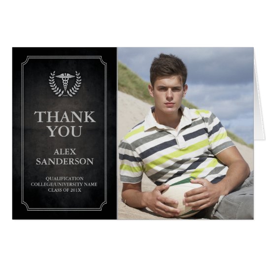 Black/Silver Doctor or Nurse Graduation Thank You Card