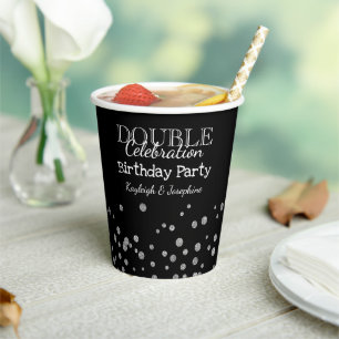 Black & Silver Double Celebration Birthday Party Paper Cups