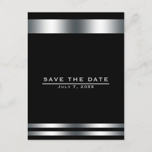 Black & Silver Elegant Engagement Save the Date Postcard