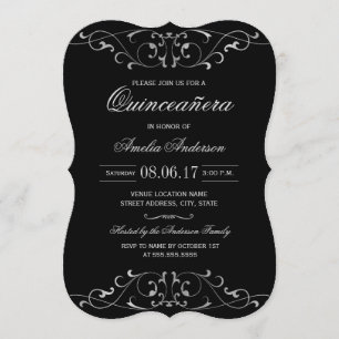 Black Silver Elegant Quinceanera Invitation