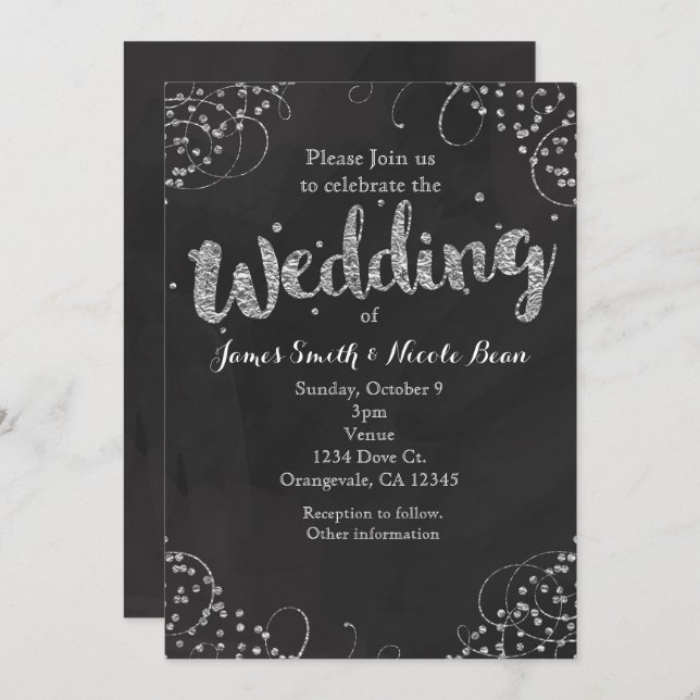 Black & Silver Elegant Wedding Invitation (Front/Back)
