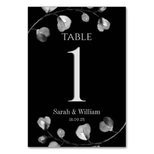Black & Silver Eucalyptus Wedding Table Number